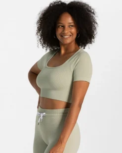 TEVEO Ribbed Crop Top " ">Frau Tops